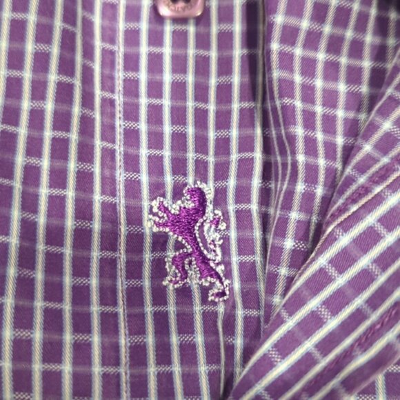 Bugatchi Purple, blue and white checkered shaped fit Long sleeve dress shirt - Picture 4 of 9